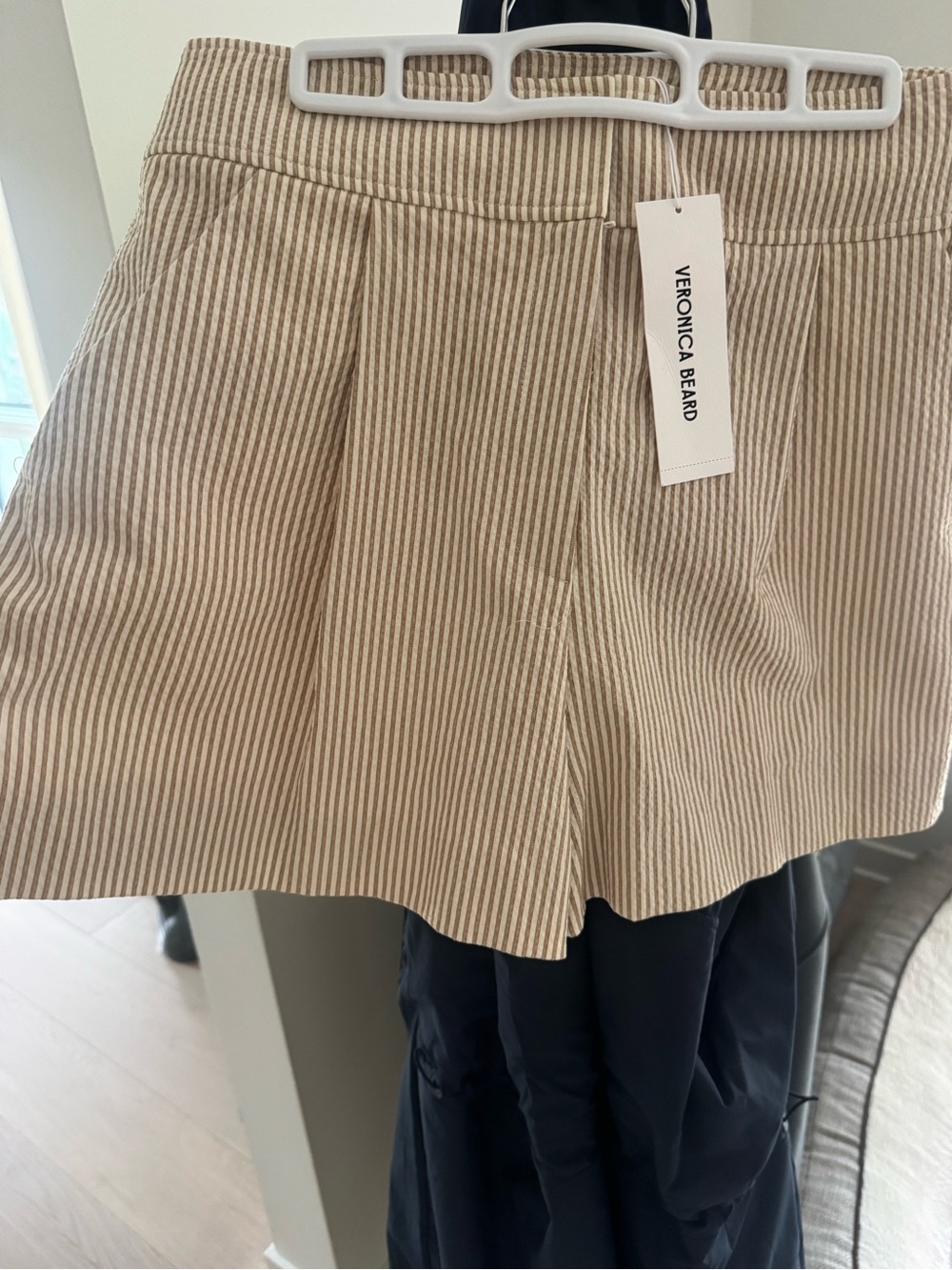 Veronica Beard Cream and Tan Striped Tailored Shorts